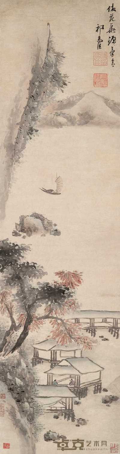 祁豸佳 山水 立轴 170×45cm